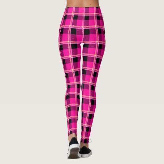 Leggings Rose chaud, noir et jaune plaid (Dos)