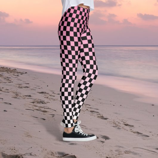 Leggings Rose Clair à Carreaux
