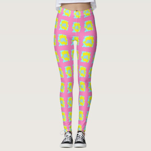 Leggings Rose clair avec citron et bleu sport dames mignonn (Devant)