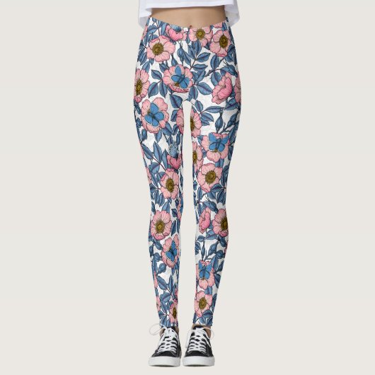 Leggings Rose de chien et papillons (Devant)