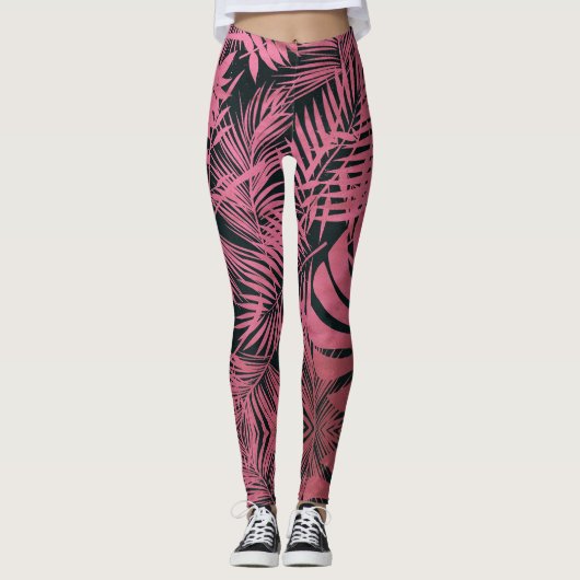 Leggings Rose élégant palmier rose  feuille motif tendance (Devant)