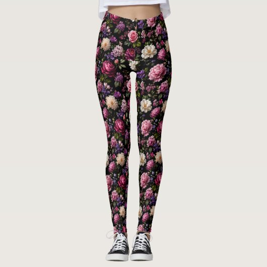 Leggings Rose en velours noir (Devant)