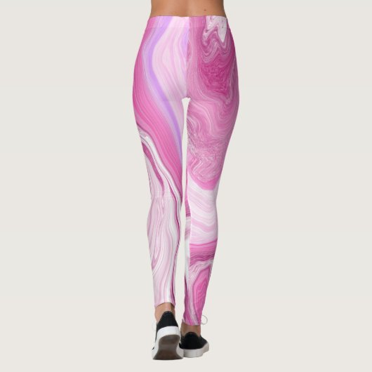 Leggings Rose et blanc avec une touche d'art marbré violet (Dos)
