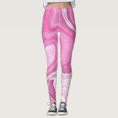 Leggings Rose et blanc avec une touche d'art marbré violet (Devant)