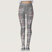 Leggings rose et blanc sur gris abstrait croisé motif (Devant)