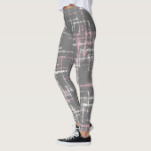 Leggings rose et blanc sur gris abstrait croisé motif (Gauche)