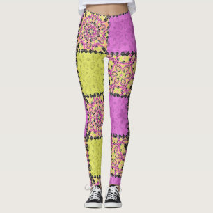 Leggings Rose et chaux, patchwork