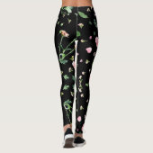 Leggings Rose et feuille sur arrière - plan noir romantique (Dos)