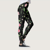 Leggings Rose et feuille sur arrière - plan noir romantique (Droite)
