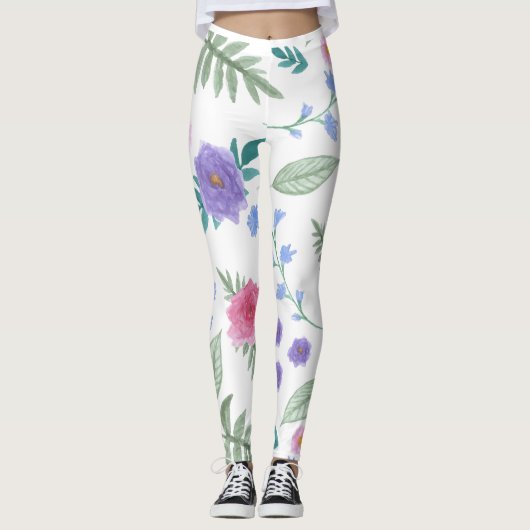 Leggings rose et fleurs pétales et feuille design (Devant)