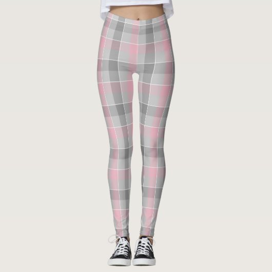 Leggings rose et gris à damiers plaid (Devant)