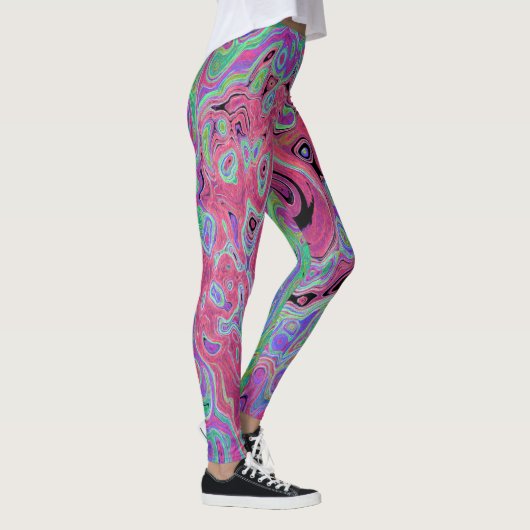 Leggings Rose et Lime Vert Super Retro Abstrait (Droite)
