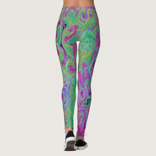 Leggings Rose et Lime Vert Super Retro Abstrait (Dos)