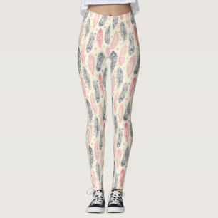 Leggings Rose et motif ethnique pourpre de plume