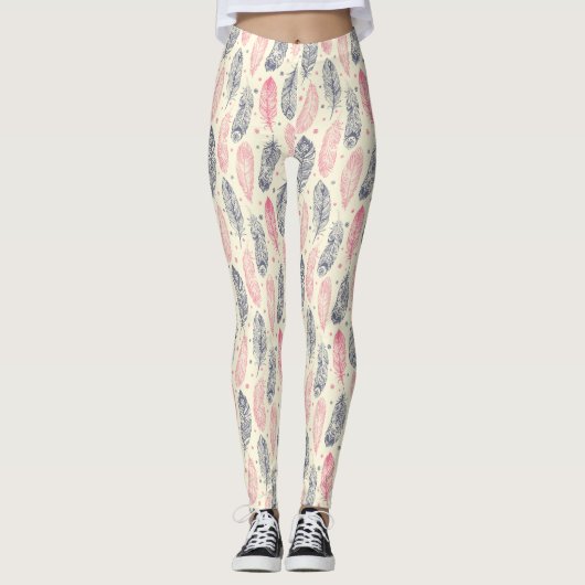 Leggings Rose et motif ethnique pourpre de plume (Devant)