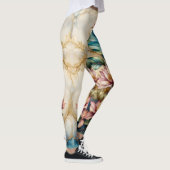 Leggings Rose et sarcelle Beauté florale sur beige (Droite)