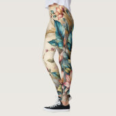 Leggings Rose et sarcelle Beauté florale sur beige (Gauche)