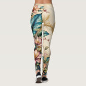 Leggings Rose et sarcelle Beauté florale sur beige (Dos)
