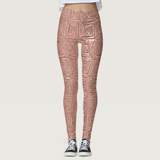Leggings Rose Gold Faux Métallique Géométrique (Devant)