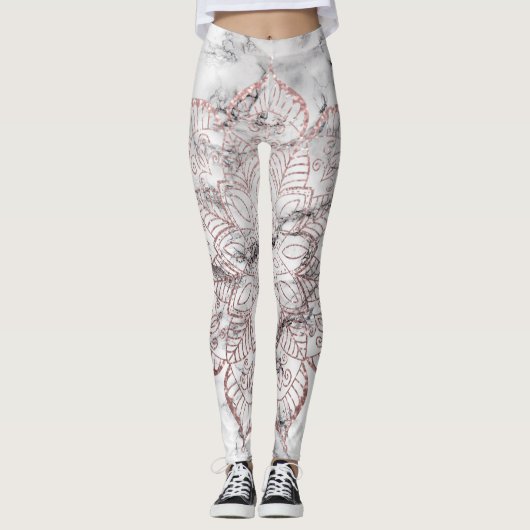 Leggings Rose Gold Faux Parties scintillant Mandala sur Bol (Devant)