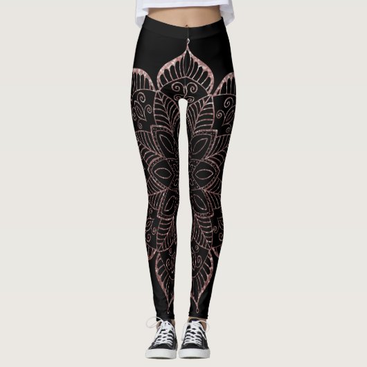 Leggings Rose Gold Faux Parties scintillant Mandala sur Sol (Devant)