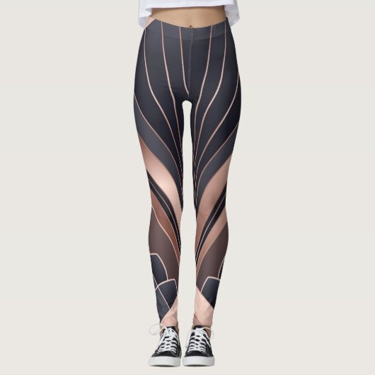 Leggings Rose Gold Navy Geometric Fan Neo Deco Art (Devant)