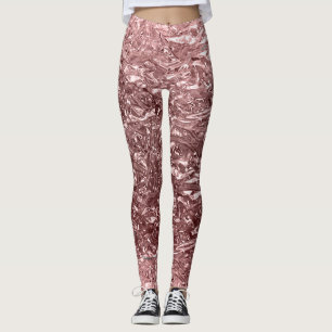 Leggings Rose Gold Rose Liquide Chrome Métal Aspect Métalli