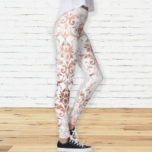 Leggings Rose Gold Shabby Chic et blanc damassé délabré