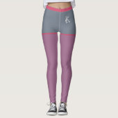 Leggings Rose Gris Violet, Faux Shorts, Monogramme Personna (Devant)