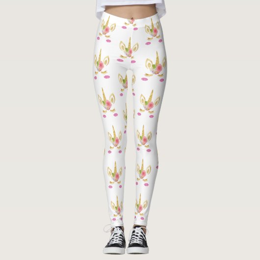 Leggings rose imprimé Unicorne (Devant)