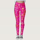 Leggings Rose jaune personnalisé filles nom de texte fleur (Devant)