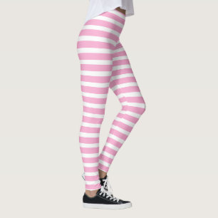 Leggings Rose Lavande Blanc Simple Rayé Horizontal