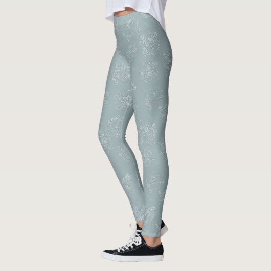 Leggings Rose Line-Art au Sage Doux (Gauche)