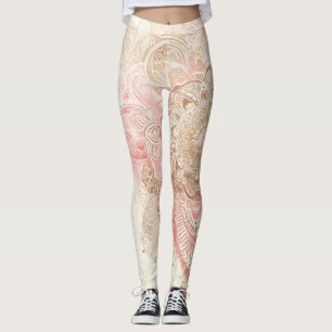Leggings Rose Marron Crème Mandala Bohème Mode Bohème