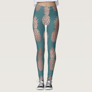 Leggings Rose moderne Gold Turquoise Motif d'ananas vert