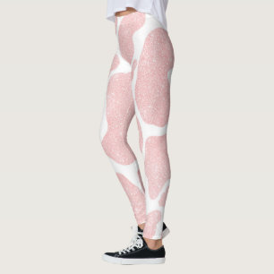 Leggings Rose Or blanc Grandes taches de vache Motif animal