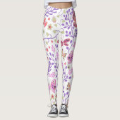 Leggings Rose Papillon coloré et Fleurs (Devant)