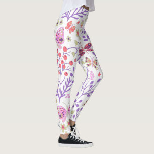 Leggings Rose Papillon coloré et Fleurs