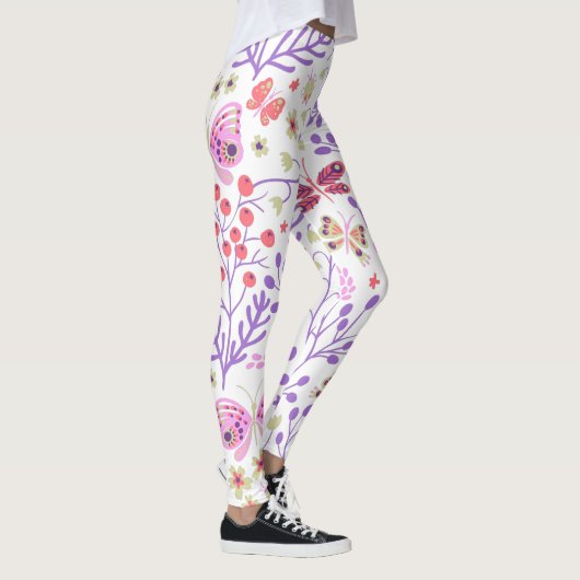 Leggings Rose Papillon coloré et Fleurs (Droite)