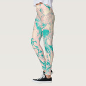 Leggings Rose pastel et turquoise marbré (Gauche)