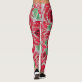 Leggings Rose Pays rouge vert vintage floral (Dos)