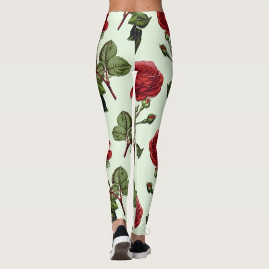 Leggings Rose Red Long Stem Motif Vert Arrière - plan (Dos)