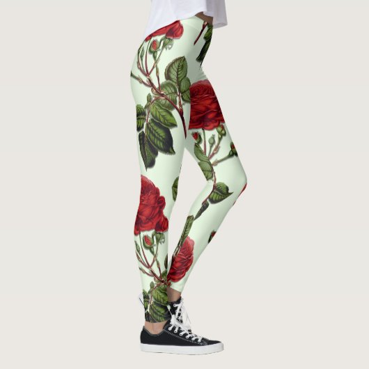 Leggings Rose Red Long Stem Motif Vert Arrière - plan (Droite)