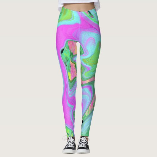 Leggings Rose Rétro et Art Liquide Bleu Clair sur Hydrangea (Devant)