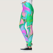 Leggings Rose Rétro et Art Liquide Bleu Clair sur Hydrangea (Gauche)