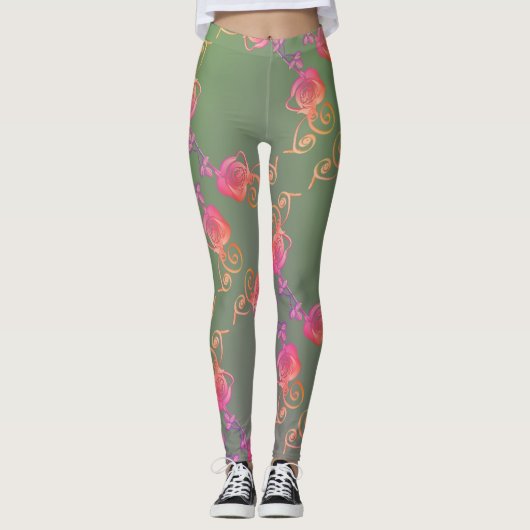 Leggings Rose romantique et jambe de mousse (Devant)