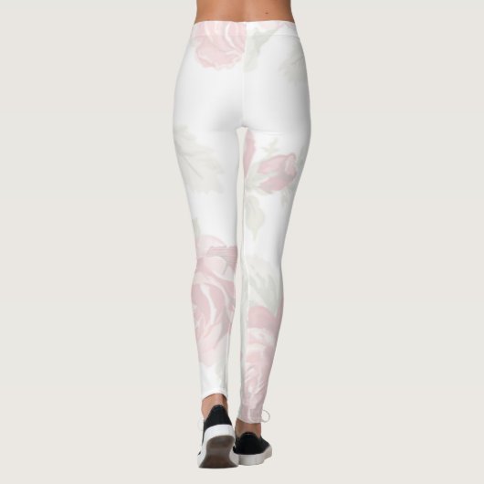 Leggings Rose rouge avec impression de fond blanc (Dos)