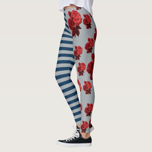 Leggings Rose rouge fait sur commande de rayure bleue de (Gauche)