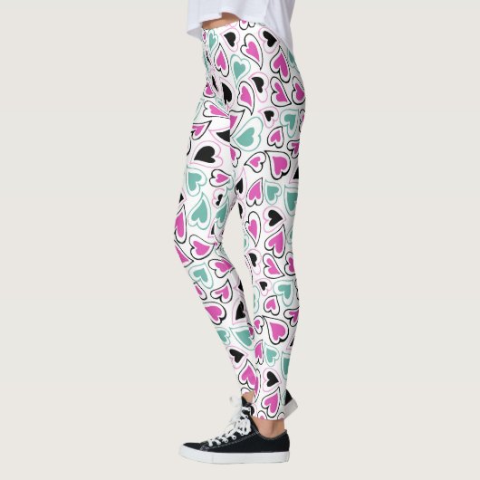 Leggings Rose, vert et noir Motif de Coeurs modernes (Gauche)