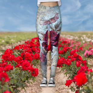 Leggings Rose victorien Ephemera Vintage chic